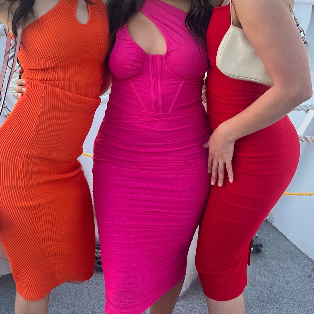 Hot pink asymmetrical Midi dress